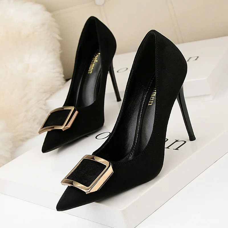 Women's shoes Fashion stiletto suede shallow mouth pointed metal square buckle sexy thin high-heeled shoes women
Women's shoes Fashion stiletto suede shallow mouth pointed metal square buckle sexy thin high-heeled shoes women
