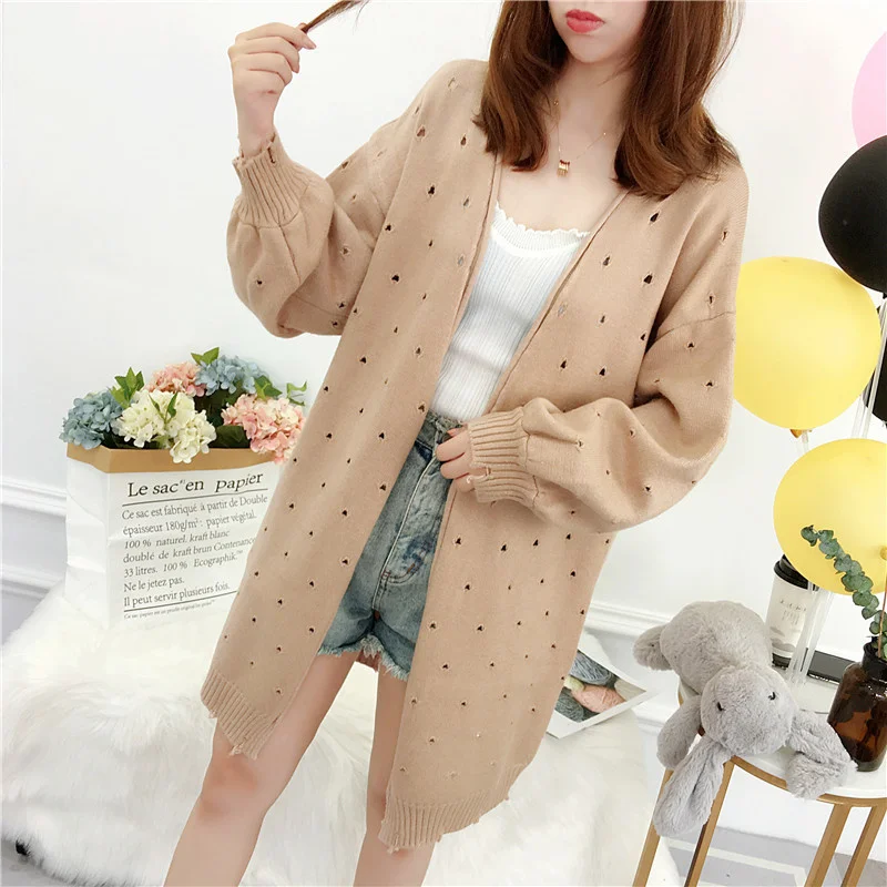 Autumn Spring Holes Knitted Sweater Women 5 Color Mid Length Cardigan Tops Loose V-Neck Long Sleeve Knitting Jacket Coat Female
Autumn Spring Holes Knitted Sweater Women 5 Color Mid Length Cardigan Tops Loose V-Neck Long Sleeve Knitting Jacket Coat Female