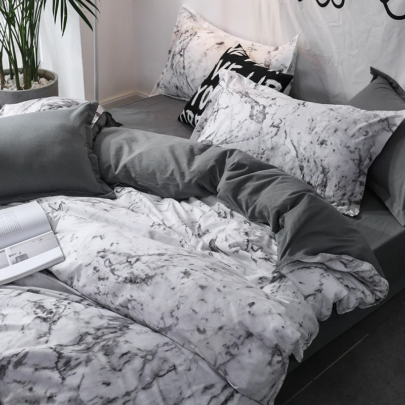 

Luxury Bedding Set Duvet Cover Sets 3pcs Marble King Size Single Queen Full Twin Marbling Grey Comforter Bed Linens Cotton