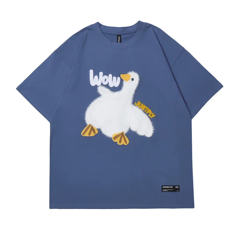 Футболка в стиле Харадзюку для мужчин и женщин, хлопковые повседневные мешковатые рубашки в японском стиле с принтом Вау, гуся, уличная одеж... 
Футболка в стиле Харадзюку для мужчин и женщин, хлопковые повседневные мешковатые рубашки в японском стиле с принтом Вау, гуся, уличная одеж...