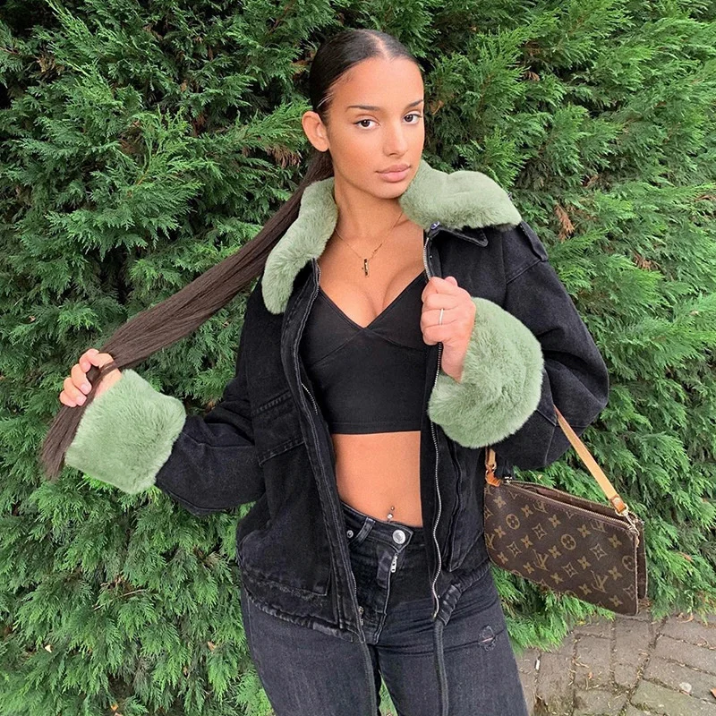 Women's Jackets Green Feathers Jeans Ribbed Oversized Y2K Black Denim Coat Retro Party Outerwear Clubwear Women Autumn Winter
Women's Jackets Green Feathers Jeans Ribbed Oversized Y2K Black Denim Coat Retro Party Outerwear Clubwear Women Autumn Winter