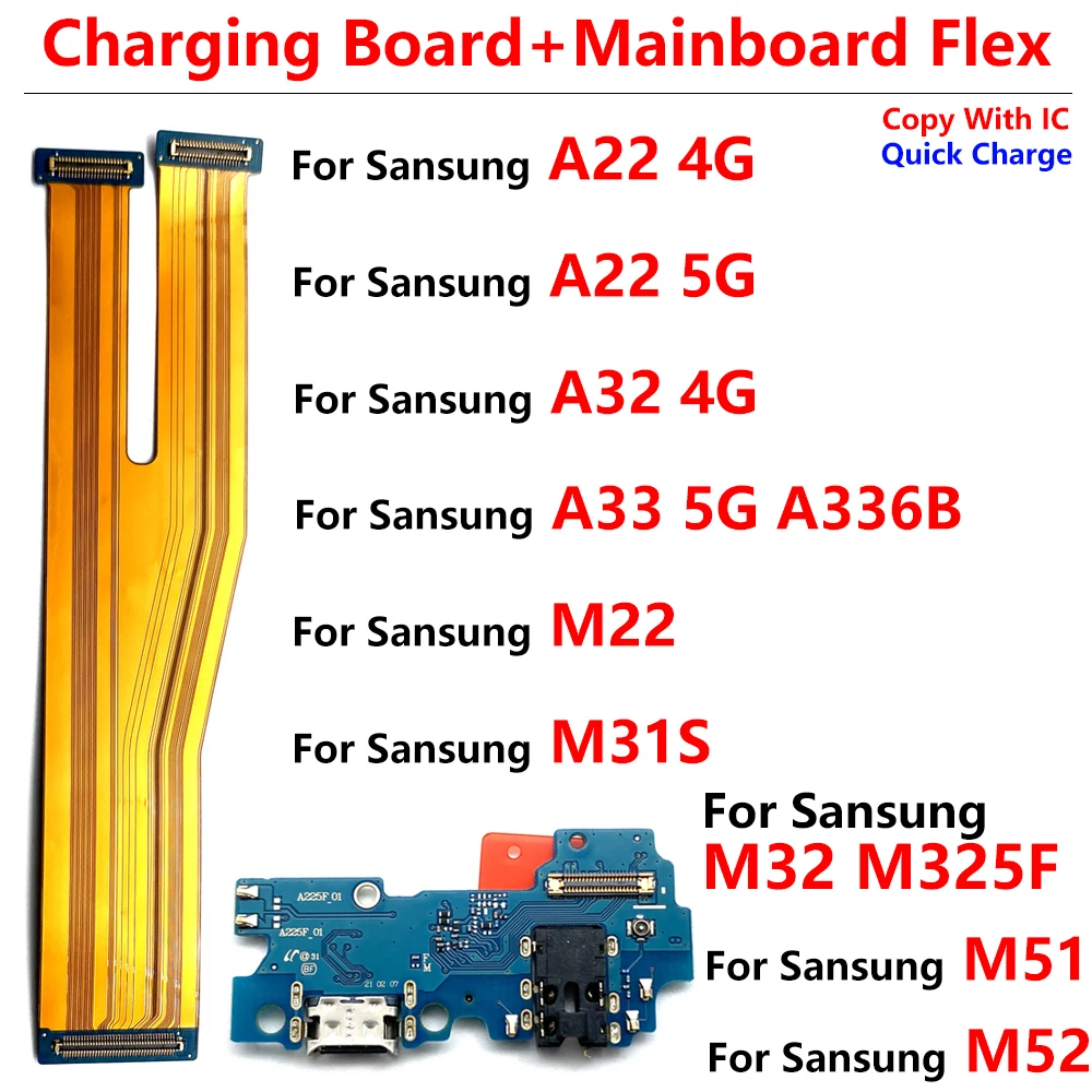 

10Pcs New USB Charging Port Dock Board Connector With Main Flex Cable For Samsung A22 A32 4G A33 5G M22 M31S M32 M325F M51 M52