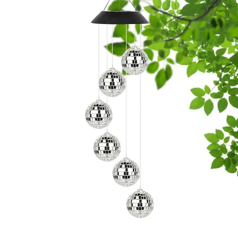 

Disco Mirror Ball Lamp Color Changing Wind Chimes Rainproof Color Changing LED Mobile Wind Chimes For Outside Garden Yard Decor