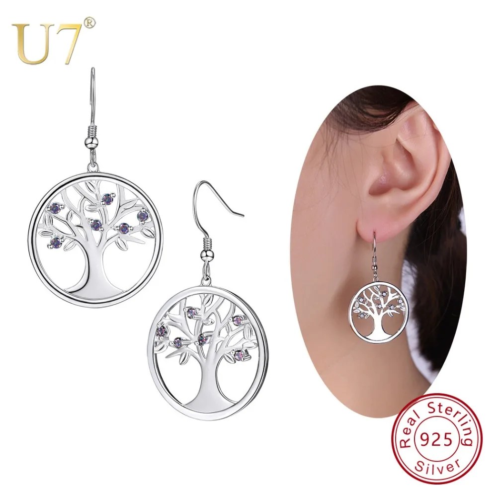 U7 925 Sterling Silver CZ Tree of Life Dangle Earrings Big Round Drop Earring For Women Jewelry Family Thanksgiving Gift
U7 925 Sterling Silver CZ Tree of Life Dangle Earrings Big Round Drop Earring For Women Jewelry Family Thanksgiving Gift
