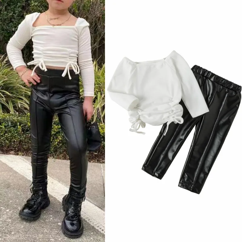 1-6Y Children Girls Clothes Set Todler Kids Baby Girls Puff Long Sleeve Solid Knit T-Shirt Tops PU Leather Pants Fashion Outfits
1-6Y Children Girls Clothes Set Todler Kids Baby Girls Puff Long Sleeve Solid Knit T-Shirt Tops PU Leather Pants Fashion Outfits