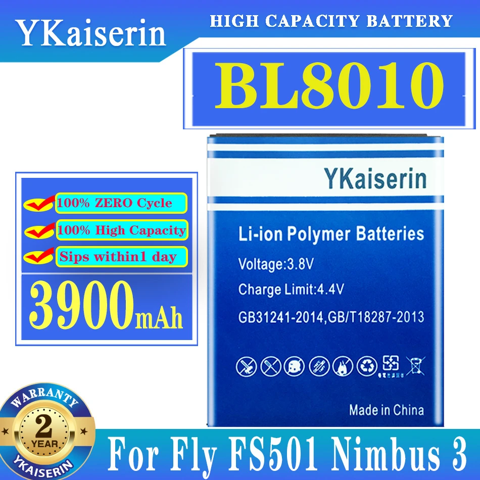 

YKaiserin 3900mAh BL8010 Battery for Fly FS501 Nimbus 3 Nimbus3 BL 8010 Mobile Phone Batteria + Tracking Number