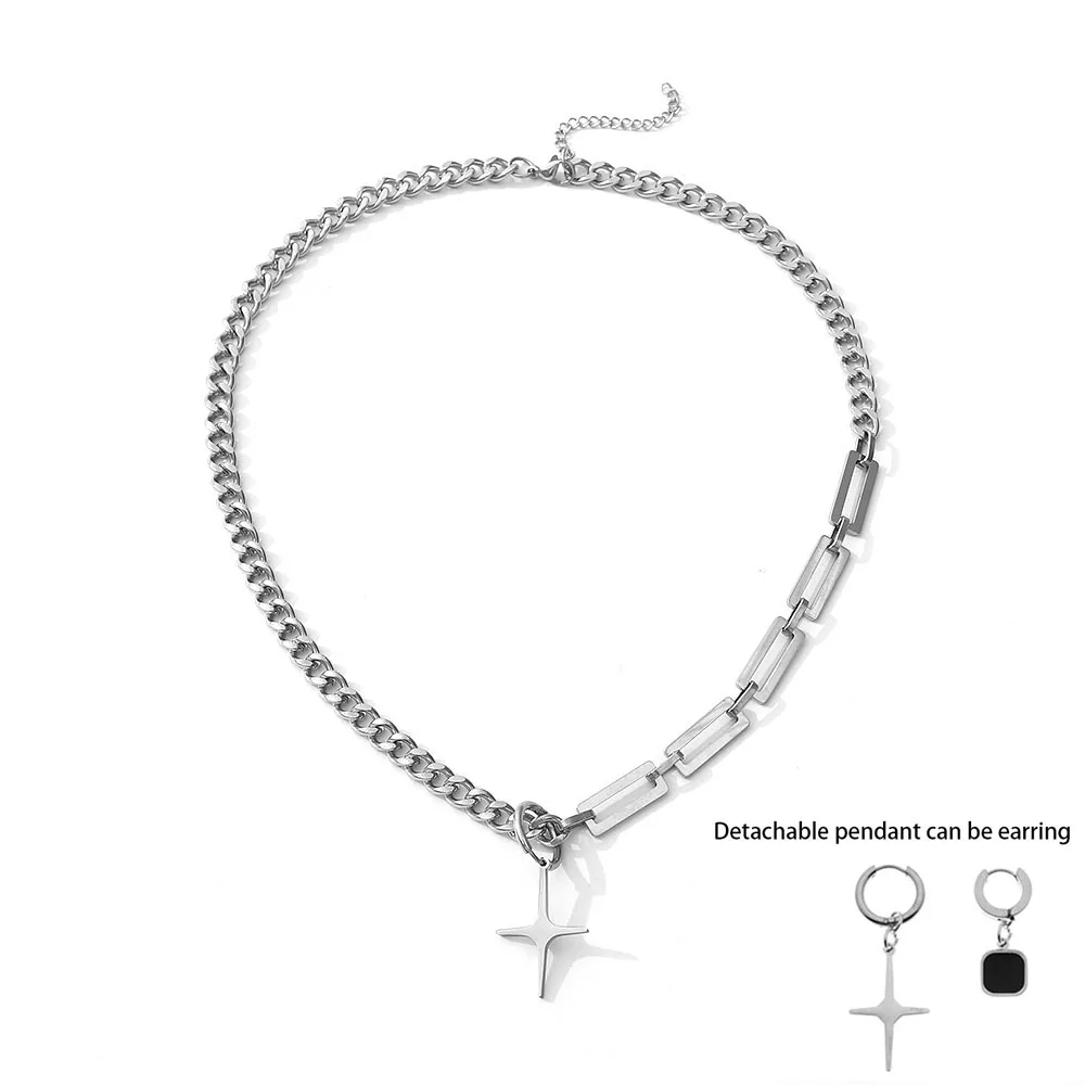 Creative Hip-hop Tide Brand Simple Black Square Earrings Pendant Necklace Men's Dual-use Stainless Steel Stitch Collares
Creative Hip-hop Tide Brand Simple Black Square Earrings Pendant Necklace Men's Dual-use Stainless Steel Stitch Collares