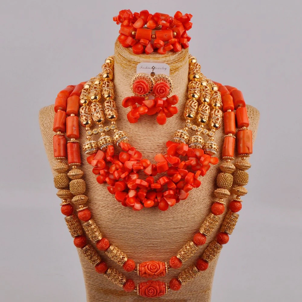 

Модные африканские коралловые ожерелья набор нигерийские Свадебные Коралловые бусы наборы свадебных ювелирных изделий
