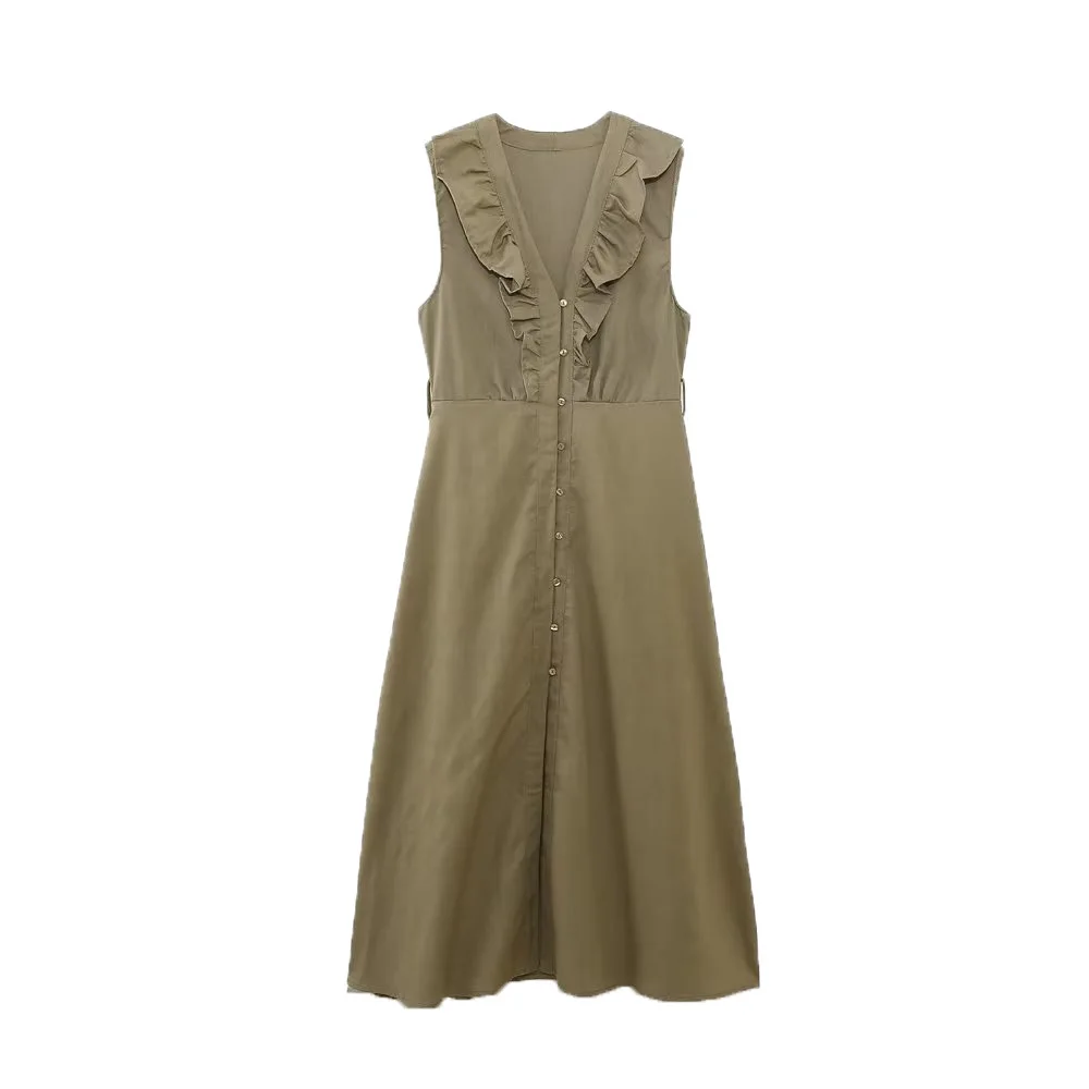 TRAF Women Fashion V Neck Pleat Ruffles Single Breasted Casual Slim Midi Dress Female Chic High Street Party Vestidos
TRAF Women Fashion V Neck Pleat Ruffles Single Breasted Casual Slim Midi Dress Female Chic High Street Party Vestidos