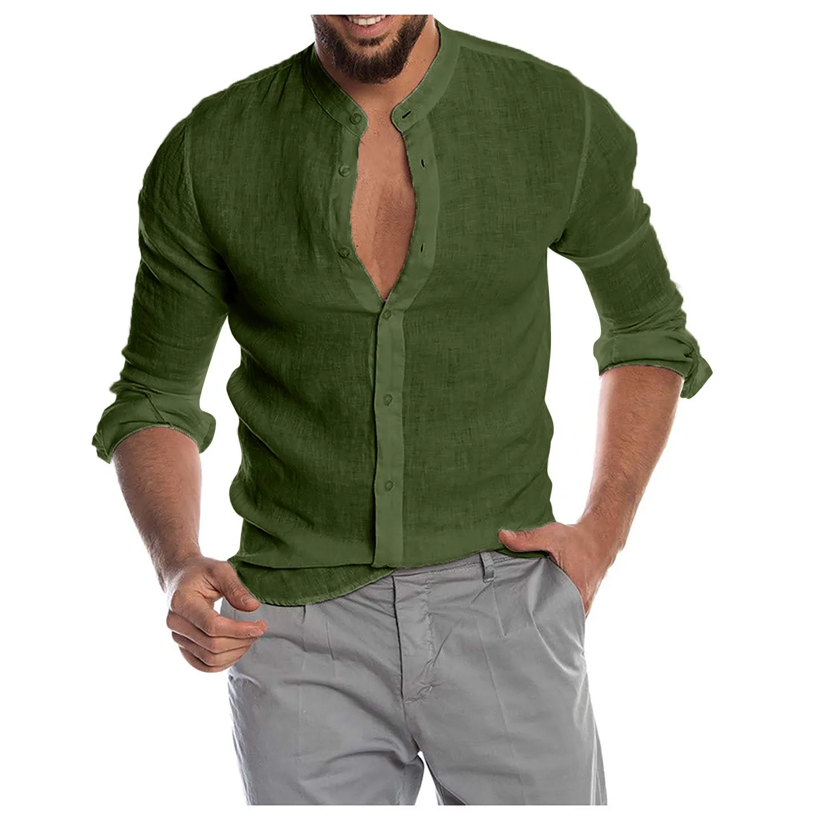 New Men’ s Shirt Cotton linen Solid Color Stand Collar Long Sleeve Shirt Smart Casual Men’ s Blouse Plus Size 2023 
New Men’ s Shirt Cotton linen Solid Color Stand Collar Long Sleeve Shirt Smart Casual Men’ s Blouse Plus Size 2023