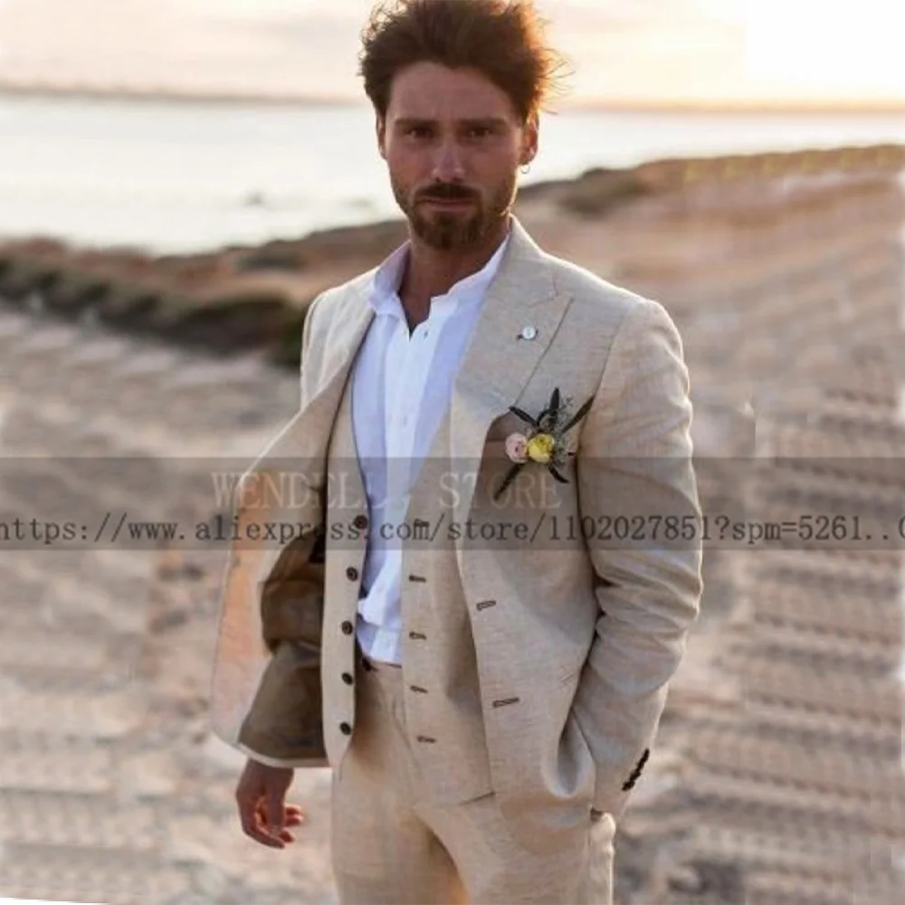 Men Linen Suit 3-piece Slim-fit Gown Wedding Groomsmen Slettensuit Hanbee Complete Jackets Pant Sets Blazers Tuxedo Mens Suits
Men Linen Suit 3-piece Slim-fit Gown Wedding Groomsmen Slettensuit Hanbee Complete Jackets Pant Sets Blazers Tuxedo Mens Suits