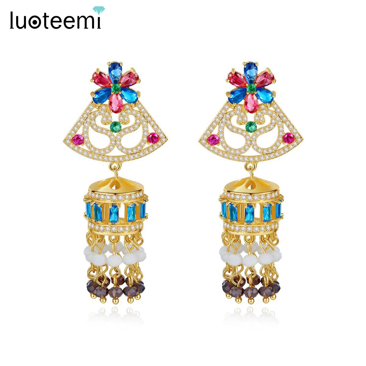 LUOTEEMI Classic Gold Color Indian Style Big Dangle Drop Earrings for Bridals Wedding Inlaid Colorful CZ Flower Fashion Jewelry
LUOTEEMI Classic Gold Color Indian Style Big Dangle Drop Earrings for Bridals Wedding Inlaid Colorful CZ Flower Fashion Jewelry