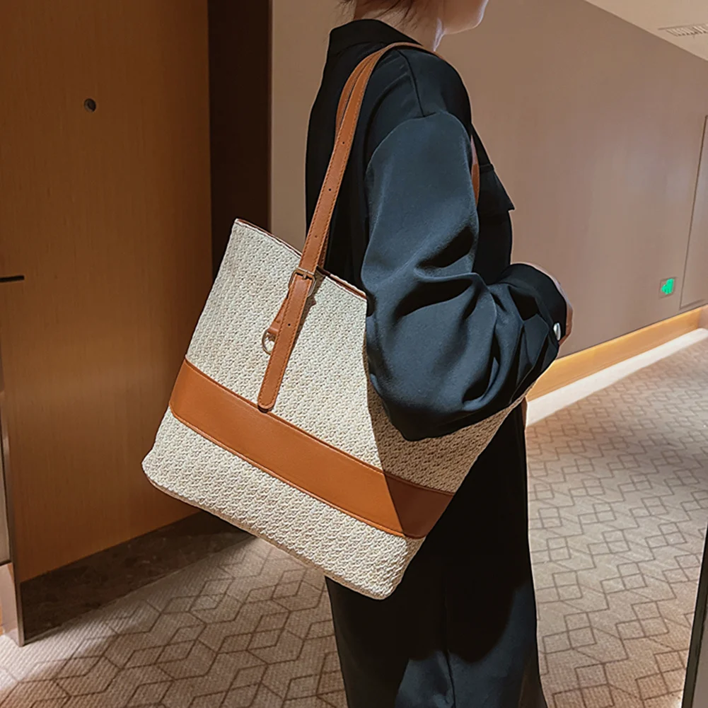Fashion Top-Handle Bags Large Capacity Ladies Woven Bag PU Stitching Summer Handmade Simple Casual Shopping Handbag Tote
Fashion Top-Handle Bags Large Capacity Ladies Woven Bag PU Stitching Summer Handmade Simple Casual Shopping Handbag Tote