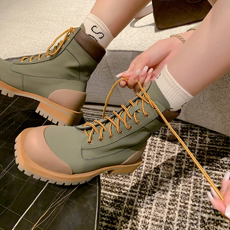 NEW Fall Shoes Split Leather Boots Round Toe Chunky Heel Women Shoes Winter Mixed Colors Platform Shoes Women Lace Short Boots
NEW Fall Shoes Split Leather Boots Round Toe Chunky Heel Women Shoes Winter Mixed Colors Platform Shoes Women Lace Short Boots