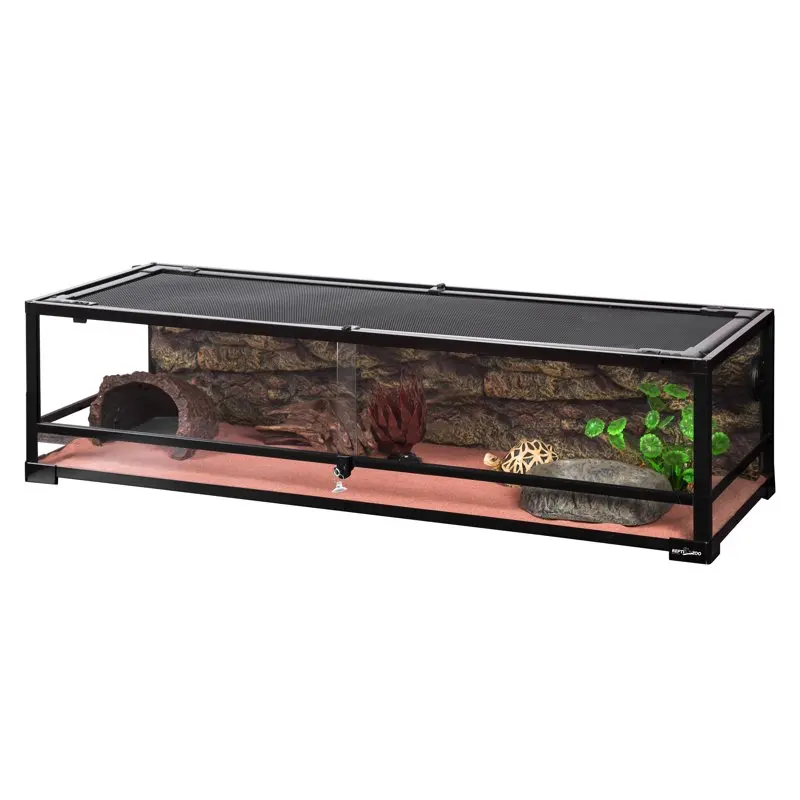 

47 Gallon Reptile Large Terrarium Upgrade Glass Front Opening Tank Sliding Door with Screen Ventilation Reptile Terrarium About