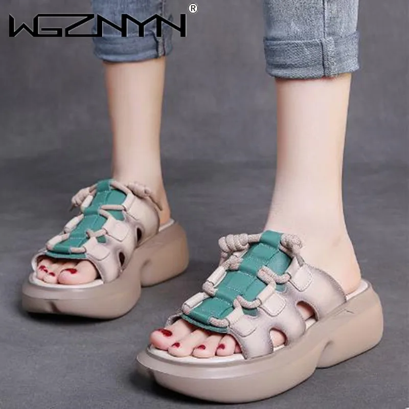 Summer Slippers Womens Retro Genuine PU Leather Flat Platform Comfortable Lady Shoes Peep Toe Outside Women's Slides 2022 New
Summer Slippers Womens Retro Genuine PU Leather Flat Platform Comfortable Lady Shoes Peep Toe Outside Women's Slides 2022 New