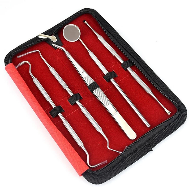 5pcs Stainless Steel Dental Scaler Tool Set Oral Clean Probe Tweezers Tool Kit Tooth Scraper Mirror Plaque Remover Dentist Tool
5pcs Stainless Steel Dental Scaler Tool Set Oral Clean Probe Tweezers Tool Kit Tooth Scraper Mirror Plaque Remover Dentist Tool