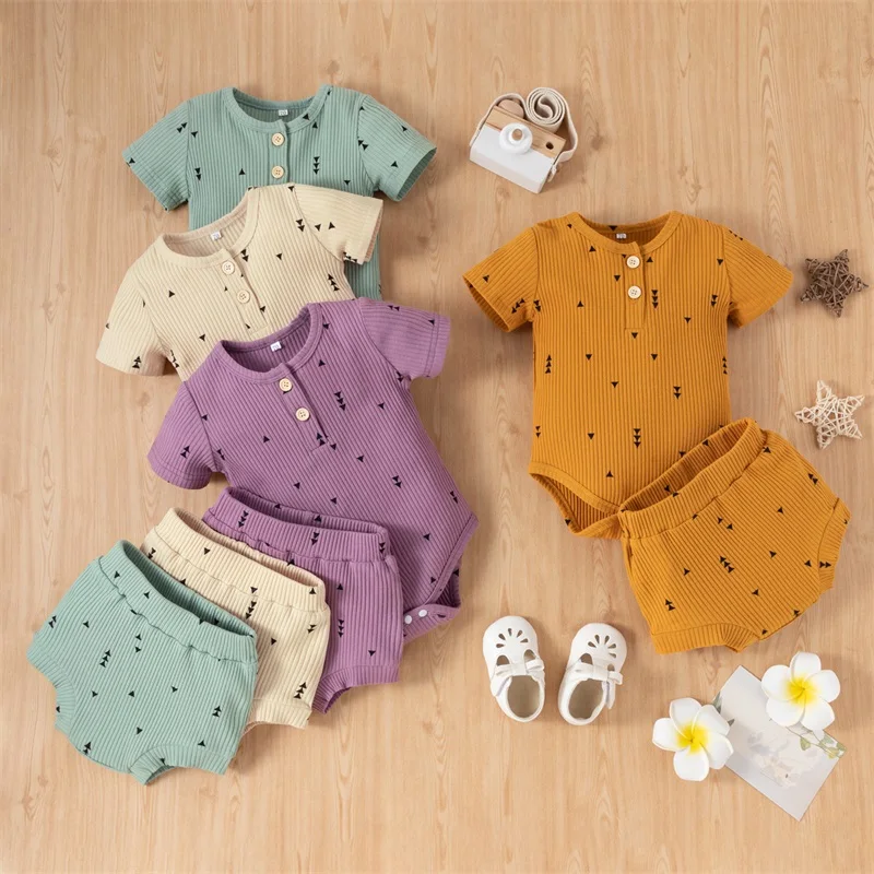 Infant Baby 2PCS Summer Outfits, Short Sleeve Button Front Triangle Print Bodysuit + Shorts Set 2022 New Fashion
Infant Baby 2PCS Summer Outfits, Short Sleeve Button Front Triangle Print Bodysuit + Shorts Set 2022 New Fashion
