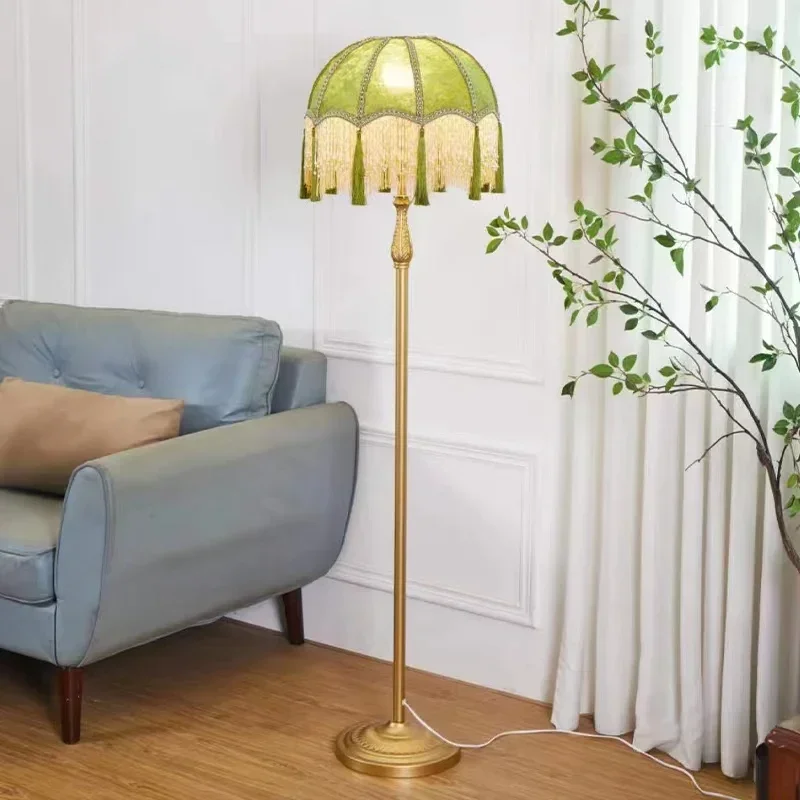 

French Pastoral Retro Living Room Sofa Floor Lamp Middle Ancient Tassel Study Vertical Lamp