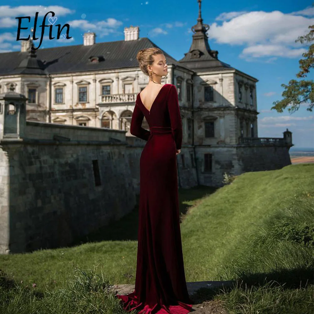 Elfin Velvet Simple Long Mermaid Prom Dress Long Sleeves V Neck Dubai Evening Gowns Burgundy Party Dresses Robe De Soiree
Elfin Velvet Simple Long Mermaid Prom Dress Long Sleeves V Neck Dubai Evening Gowns Burgundy Party Dresses Robe De Soiree