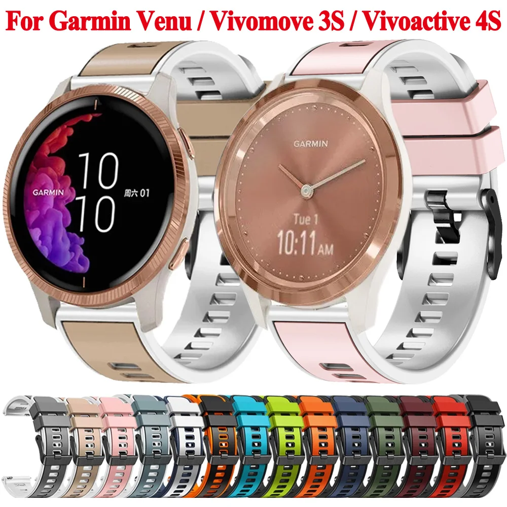 

18mm 20mm Watch Strap For Garmin Vivomove 3S Vivoactive 4S 3 Venu 2S 2 Plus 265S 255S Silicone Band Watchband Bracelet Wristband