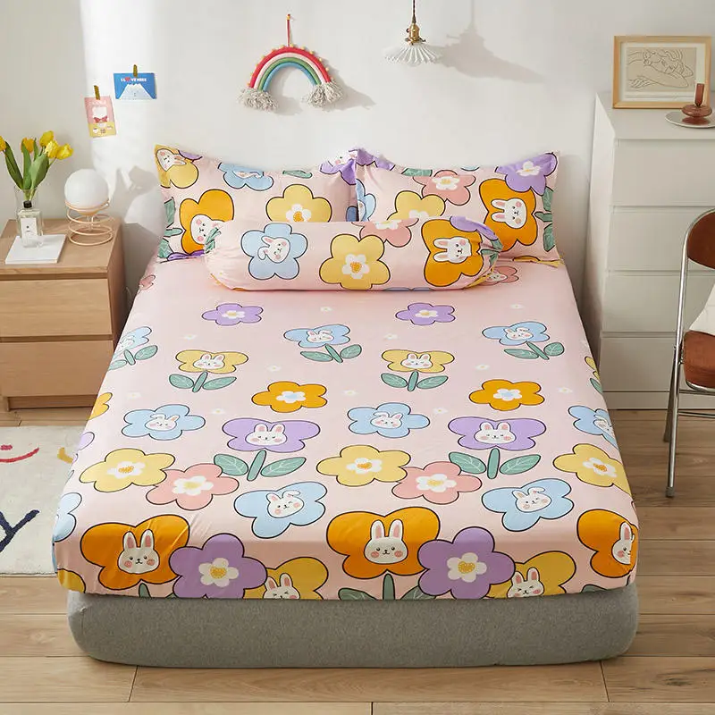 

Yaapeet Bed Sheet With Elastic Queen King Size Mattress Cover For Kids Flower Pattern Children's Fitted Sheets(No Pillowcase)