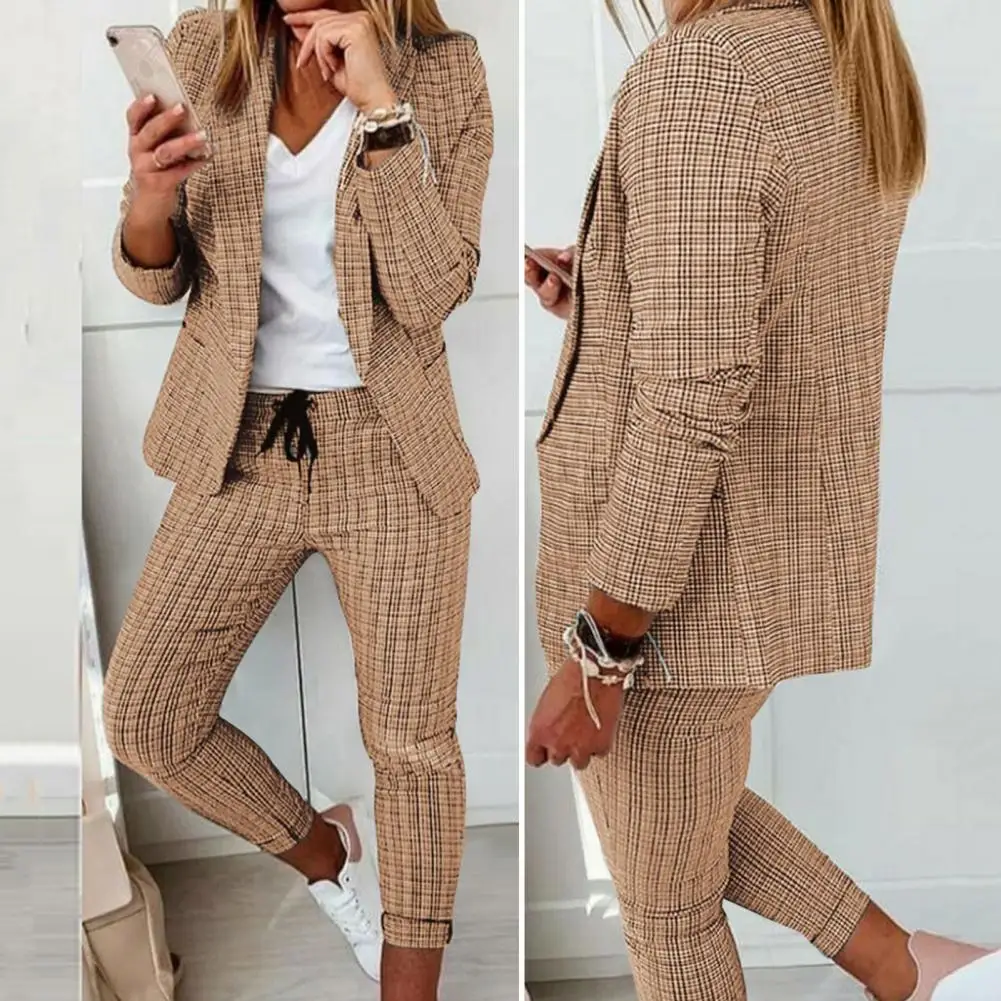 Women Blazer Set Turn-down Collar Long Sleeve Slim Formal Plaid Print Jacket Drawstring Trouser Suit 2 piece sets womens outfits
Women Blazer Set Turn-down Collar Long Sleeve Slim Formal Plaid Print Jacket Drawstring Trouser Suit 2 piece sets womens outfits