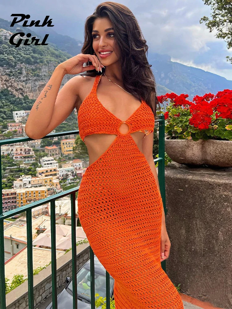 Women's Sexy Backless Bodycon Maxi Dresses Kintted Hang Neck Low Cut Deep-V Dress Spice Girl Elegant Casual Halter Beachwear
Women's Sexy Backless Bodycon Maxi Dresses Kintted Hang Neck Low Cut Deep-V Dress Spice Girl Elegant Casual Halter Beachwear