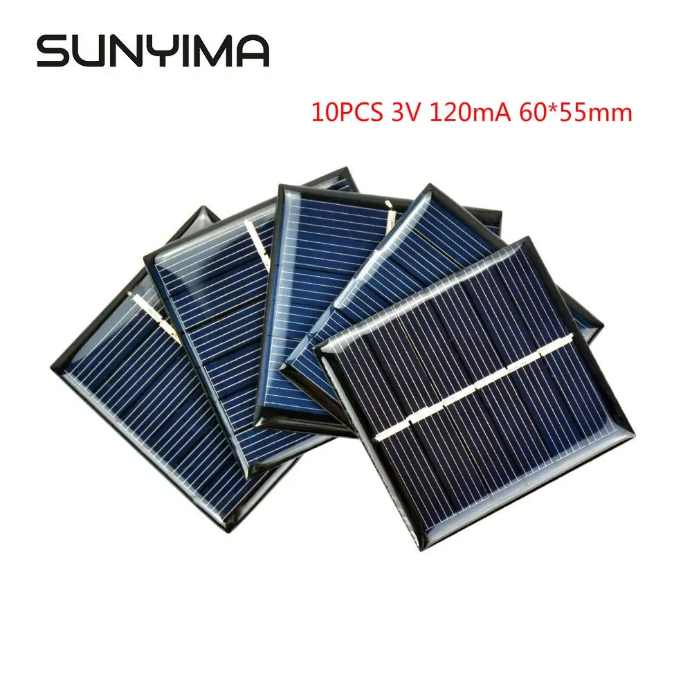 NEW2023 SUNYIMA 10PCS 3V 120mA Polycrystalline Silicon Solar Panel Module 60*55mm DIY Mini Solar Cells Power Bank Battery Phone
NEW2023 SUNYIMA 10PCS 3V 120mA Polycrystalline Silicon Solar Panel Module 60*55mm DIY Mini Solar Cells Power Bank Battery Phone