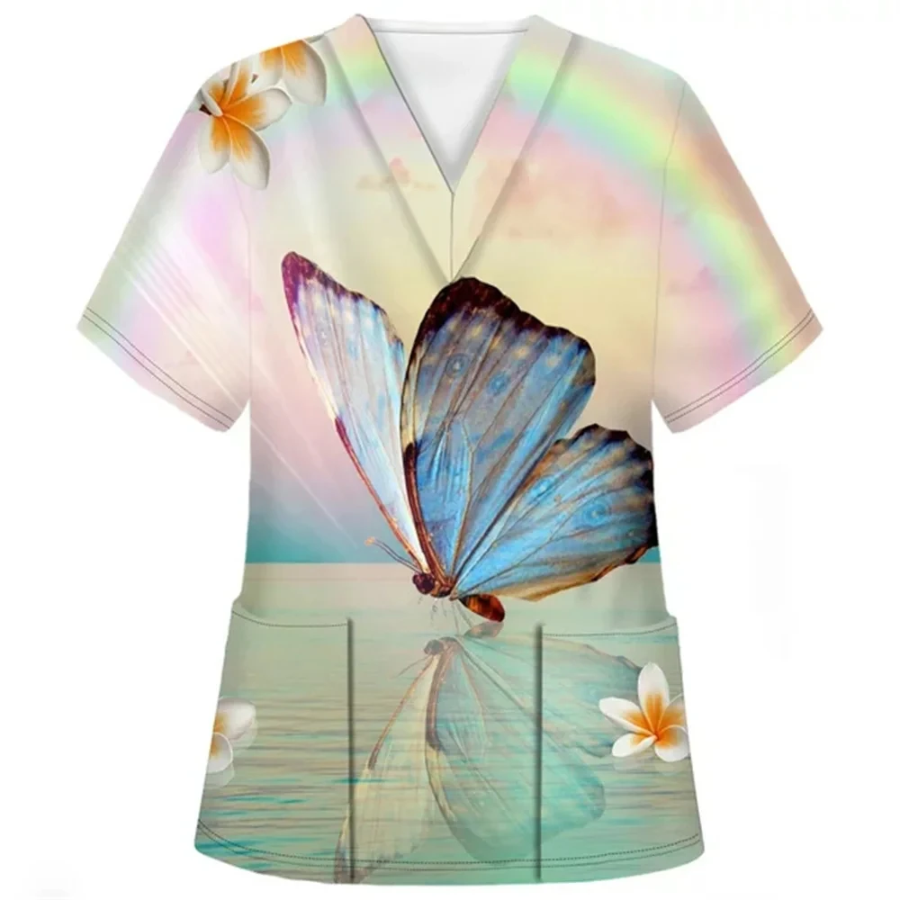 Fashionable Butterfly Cute Print Matte Work Wear Women's Top Cross V-neck Funny T-shirt Work Wear T-shirt with Pockets
Fashionable Butterfly Cute Print Matte Work Wear Women's Top Cross V-neck Funny T-shirt Work Wear T-shirt with Pockets