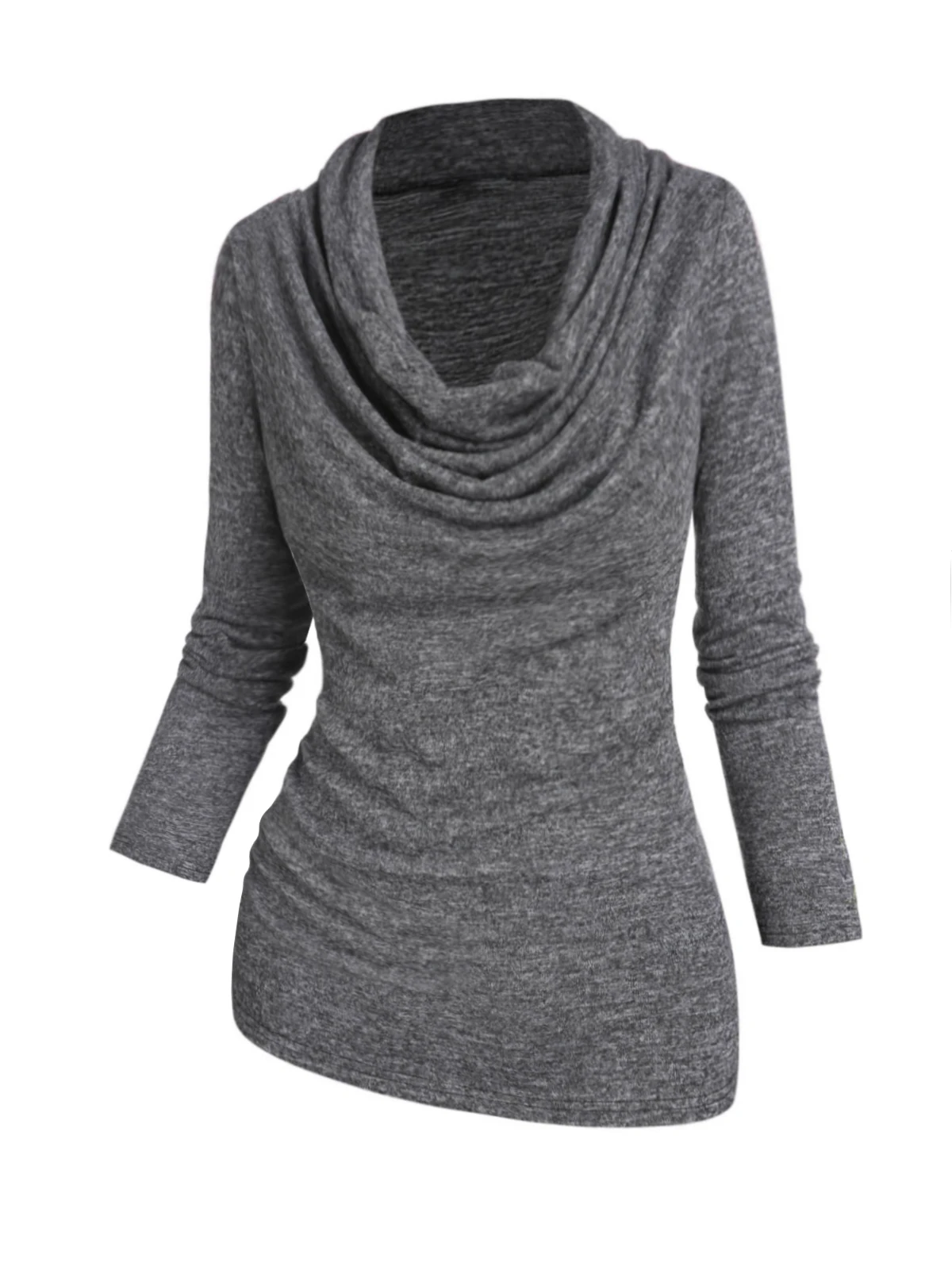 

Women Fashion Dark Gray Heather Pullover Cowl Neck Draped Long Sleeve Casual Sweater For Women Solid Color Casual Basic Tops