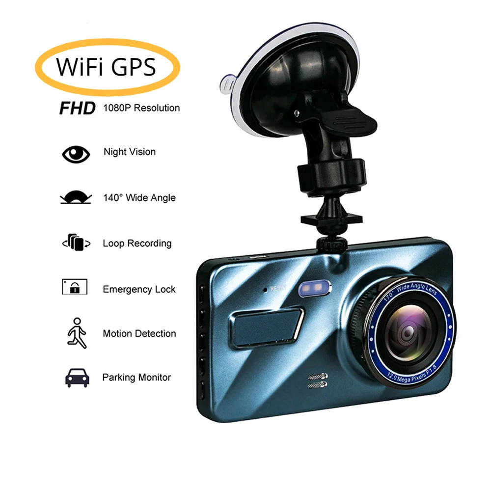 

Автомобильный видеорегистратор 1080P, видеорегистратор с двумя объективами, рекордер, видеорегистратор с G-сенсором, циклическая запись, мониторинг парковки, Wi-Fi, GPS