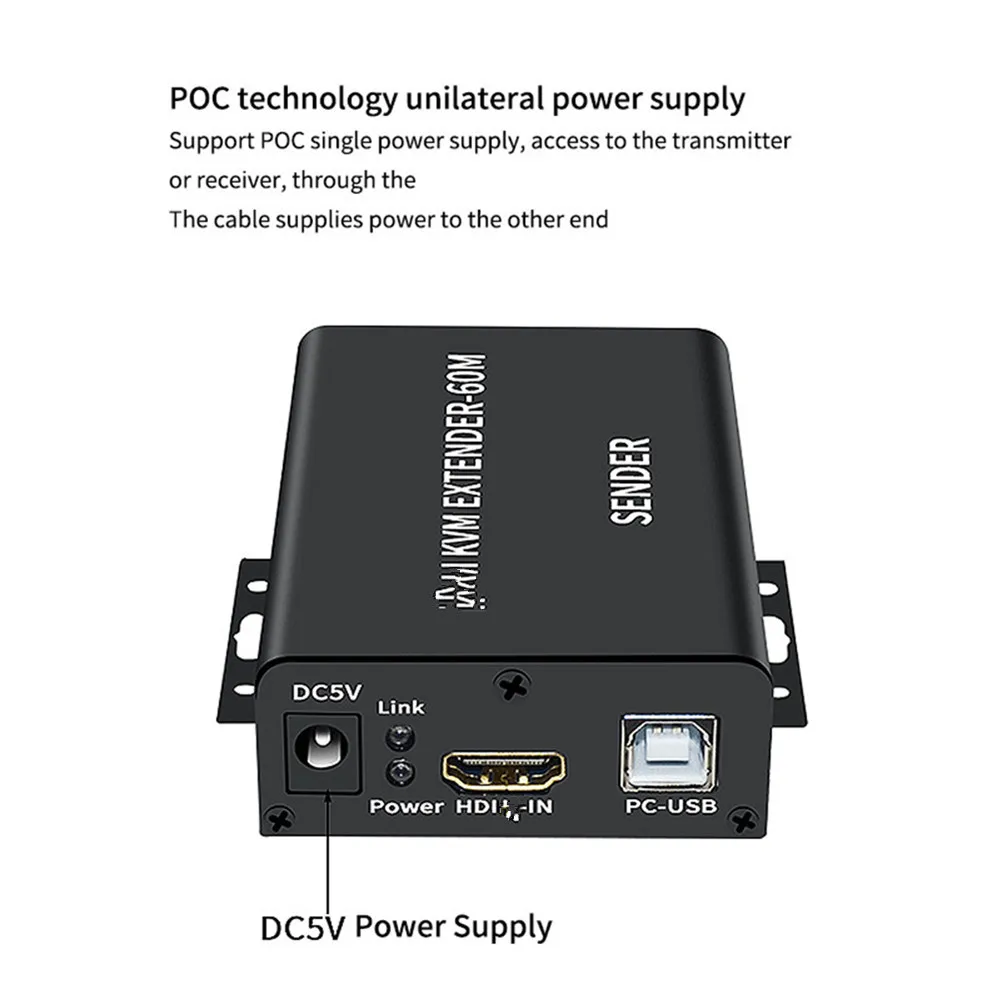 Newst HDMI KVM extender 60M over cat5/6 ethernet cable 1080P USB Extende Audio Video Converter For PC Ps5 TV Mon | Электроника