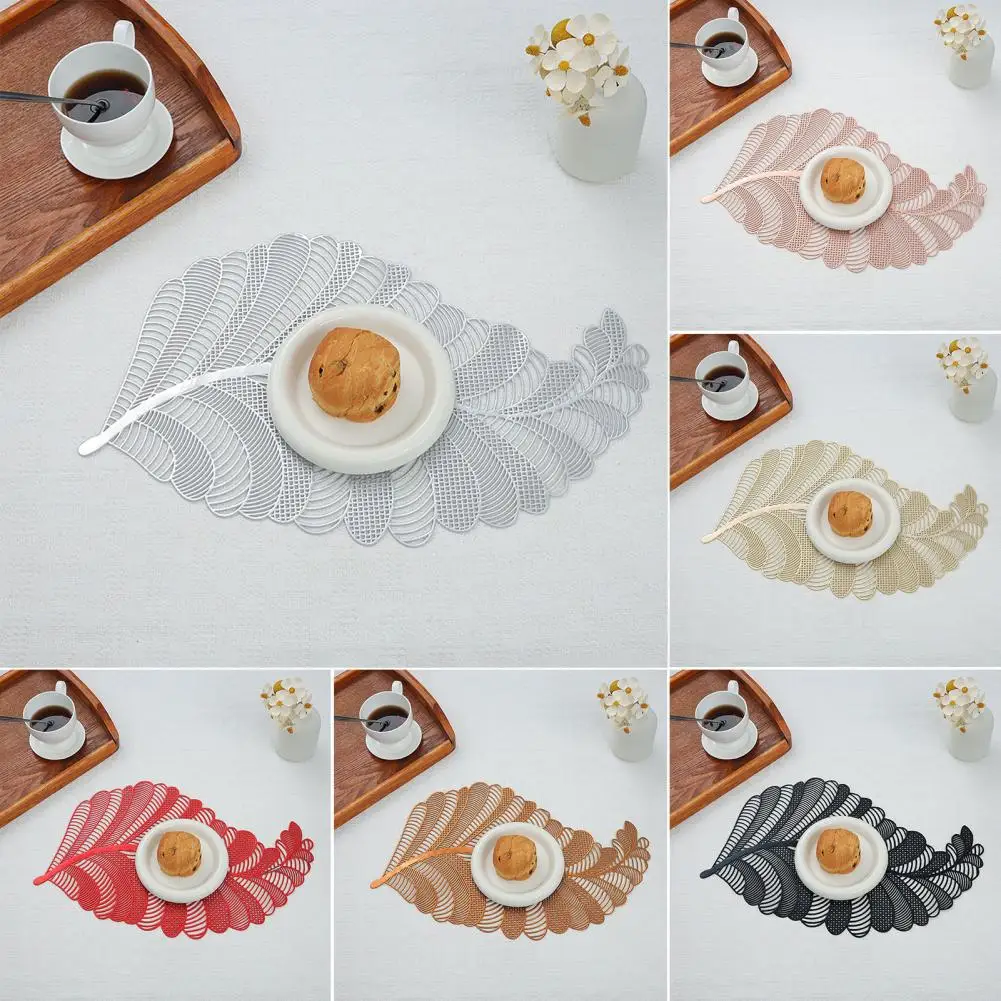 

Table Placemat Irregular Hollow Leaf Shape Japanese Style Non-slip Waterproof Heat Insulation PVC Dishwasher Safe Dining Mat Kit