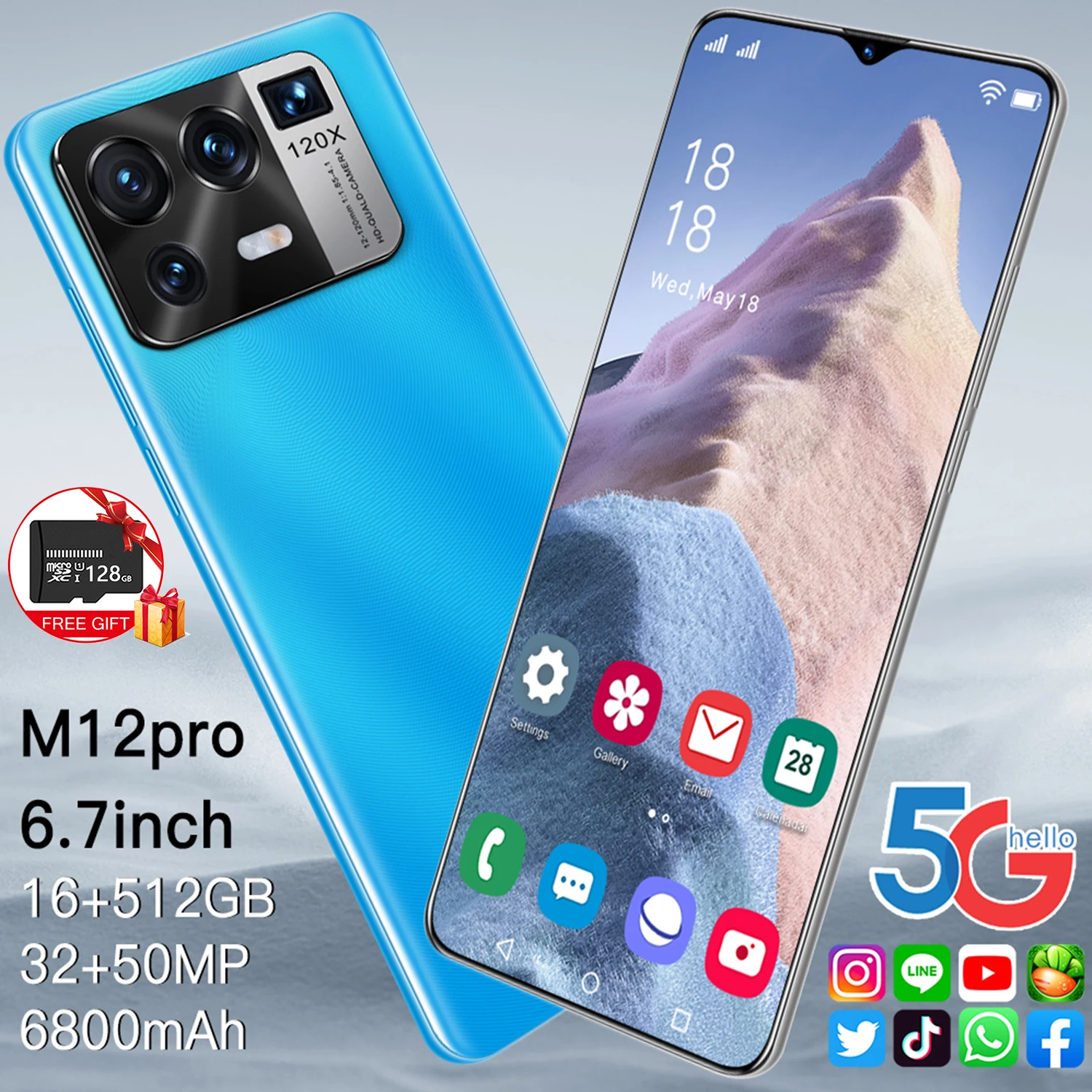 Оригинальный смартфон M12 Pro, 6,7 дюйма, Android 11, 6800 мАч, 16 + 512 ГБ, MTK6889, 10 ядер, две SIM-карты
Оригинальный смартфон M12 Pro, 6,7 дюйма, Android 11, 6800 мАч, 16 + 512 ГБ, MTK6889, 10 ядер, две SIM-карты