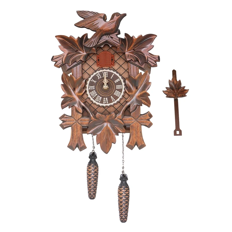 Hand-Carved Cuckoo Clock,With Maple Leave & One Bird Weight And Swinging Pendulum With Night Mode,Carved Wood Decoration
Hand-Carved Cuckoo Clock,With Maple Leave & One Bird Weight And Swinging Pendulum With Night Mode,Carved Wood Decoration