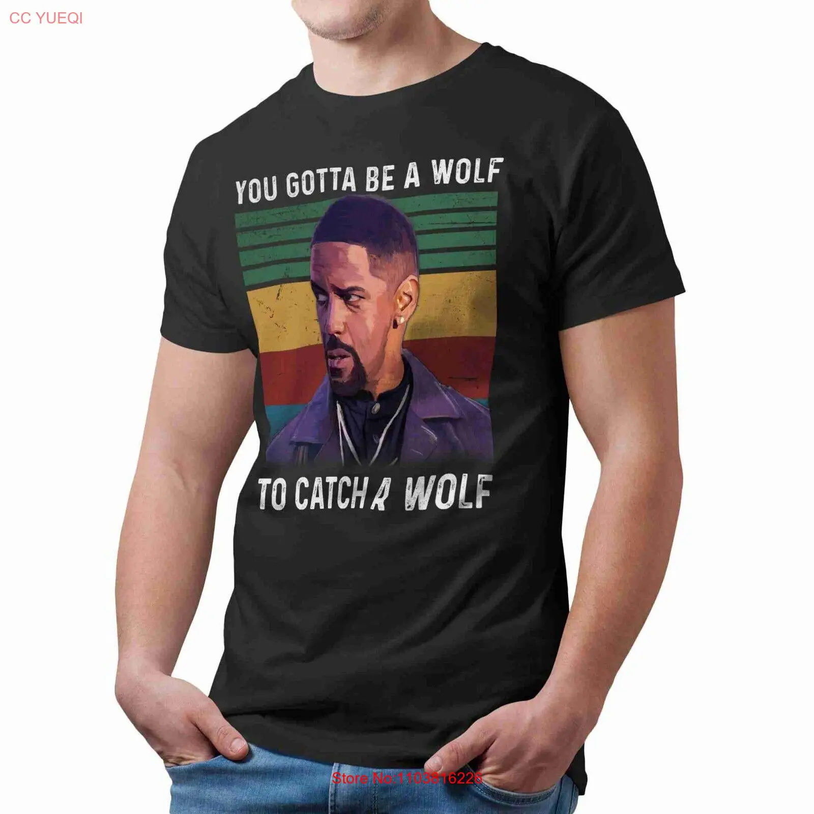 Alonzo You Gotta Be A Wolf to Catch Винтажная квадратная забавная футболка унисекс