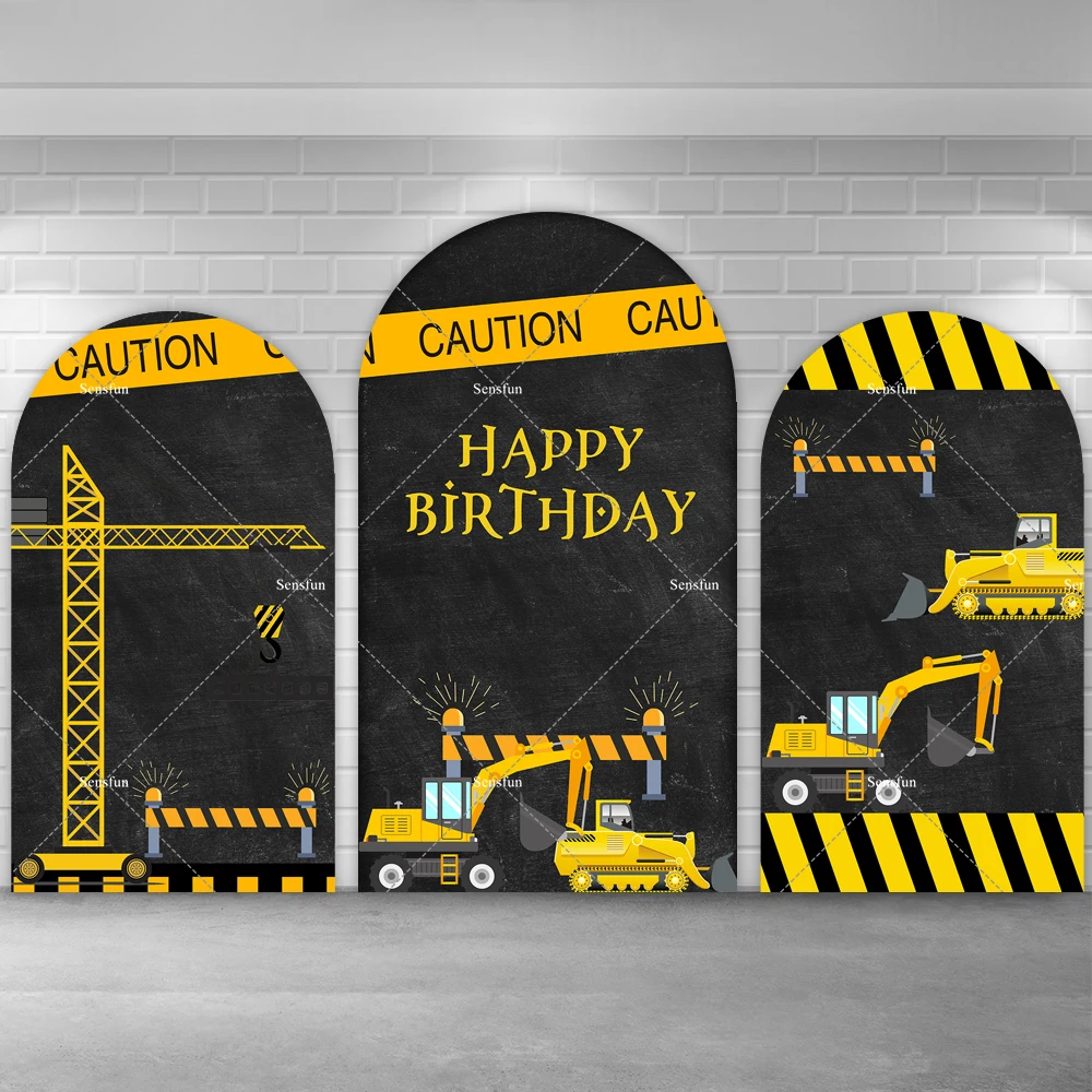 

Construction Party Chiara Arch Backdrop Cover For Boy Birthday Photography Banner Decor Backdrop Dump Truck Arched Photo Studio