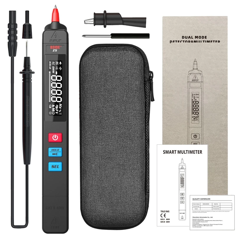 BSIDE Z5 Digital Multimeter Smart Pen Tester Autoranging 6000 DC AC Voltage Capacitance Ohm NCV Hz Diode Continuity Live Meter
BSIDE Z5 Digital Multimeter Smart Pen Tester Autoranging 6000 DC AC Voltage Capacitance Ohm NCV Hz Diode Continuity Live Meter