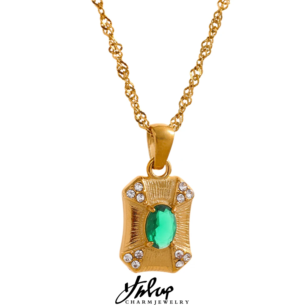 Yhpup Vintage White Green Cubic Zirconia Square Pendant Stainless Steel Collar Necklace High Quality Fashion Charm Jewelry Women
Yhpup Vintage White Green Cubic Zirconia Square Pendant Stainless Steel Collar Necklace High Quality Fashion Charm Jewelry Women