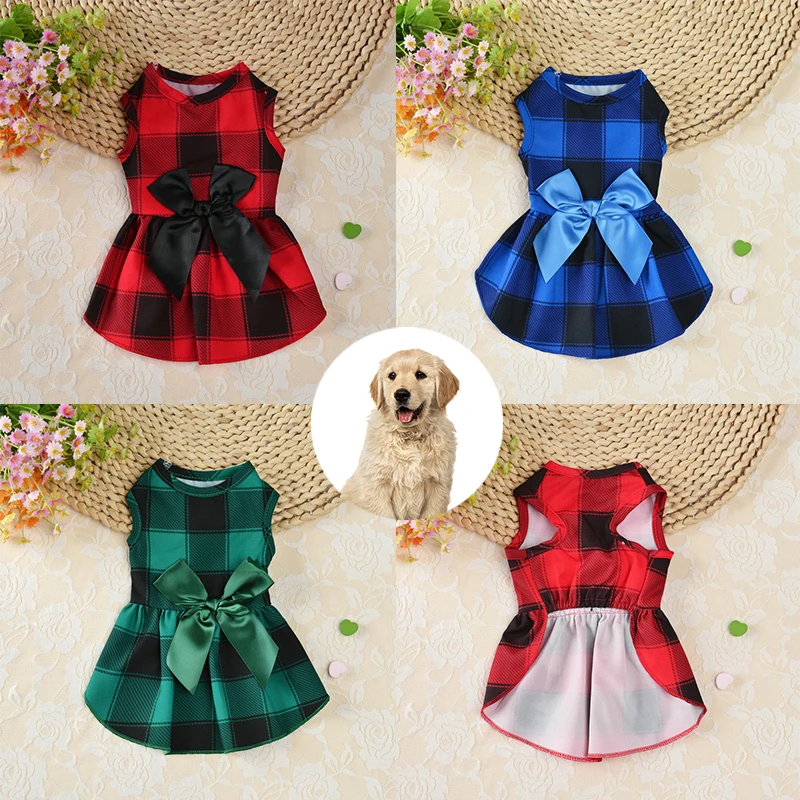 

Pet Plaid Bow Princess Dress Dogs Cats Skirt Spring Summer Section Wedding Dresses Cute Sweet Style Skirt Pet Supplies S-XL