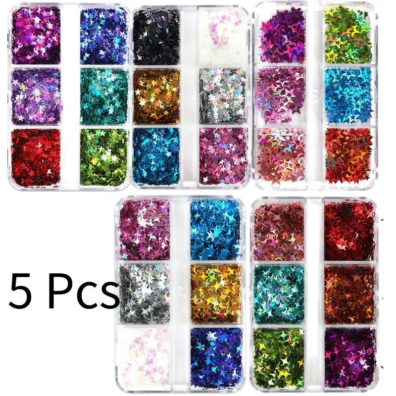 5 коробок красочных звезд блесток для ногтей Блеск Подвески 3D голографические хлопья Украшение аксессуары для ногтей для гель ногтей пента...
5 коробок красочных звезд блесток для ногтей Блеск Подвески 3D голографические хлопья Украшение аксессуары для ногтей для гель ногтей пента...