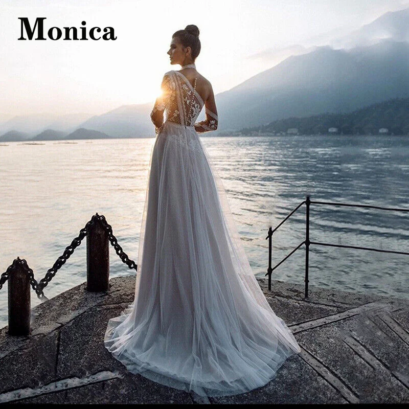 MONICA Vintage HIGH Wedding Dresses 2023 Bride Button Long Sleeves Appliques Lace Court Train A-LINE Tulle Robe De Mariée
MONICA Vintage HIGH Wedding Dresses 2023 Bride Button Long Sleeves Appliques Lace Court Train A-LINE Tulle Robe De Mariée