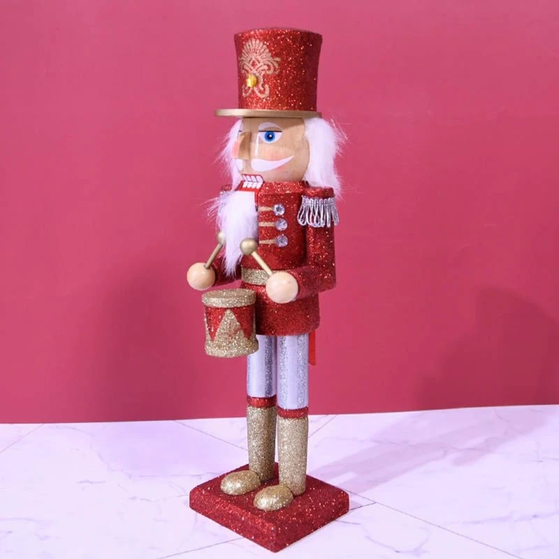 

36cm Glitter Drumming Nutcracker Soldier Figure Wooden Figurine Toy Christmas Decor for Shelves Tables Holiday New Year B03E