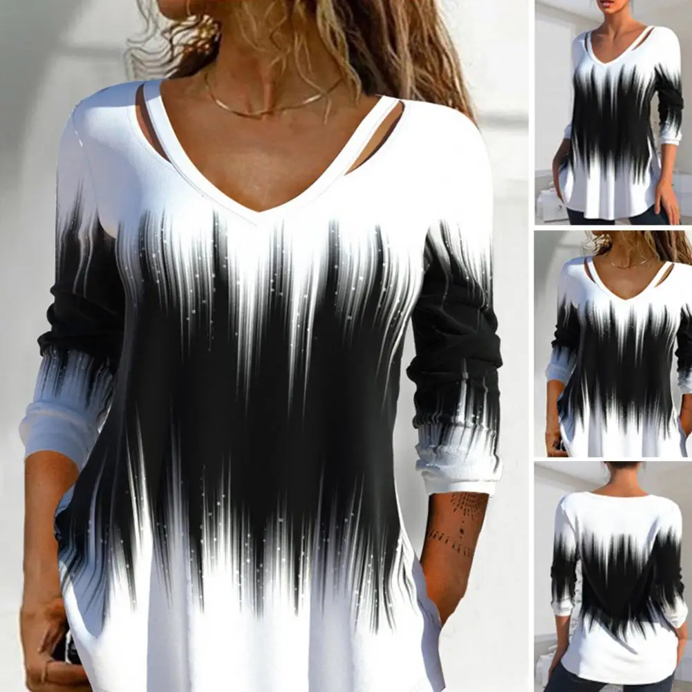 Classic Women Pullover Hollow Collar Elastic T-shirt Top Gradient Print Lady Tunic Blouse
Classic Women Pullover Hollow Collar Elastic T-shirt Top Gradient Print Lady Tunic Blouse