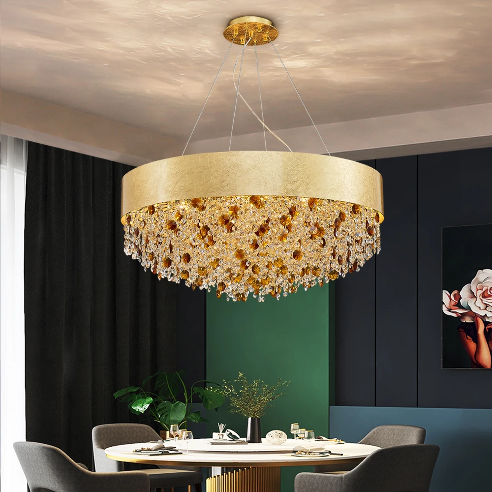 

YOOGEE Modern Crystal Chandelier For Living Room Gold Luxury Hanging Lamp Round Bedroom Kitchen Diamond Light Fixture Home Decor