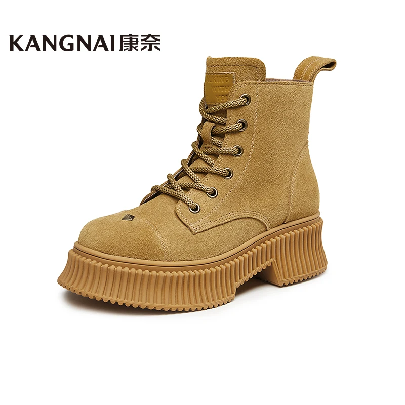 Kangnai Ankle Boots Women Cow Suede Lace-Up Round Toe Thick Sole Boots Autumn Female Casual Shoes
Kangnai Ankle Boots Women Cow Suede Lace-Up Round Toe Thick Sole Boots Autumn Female Casual Shoes