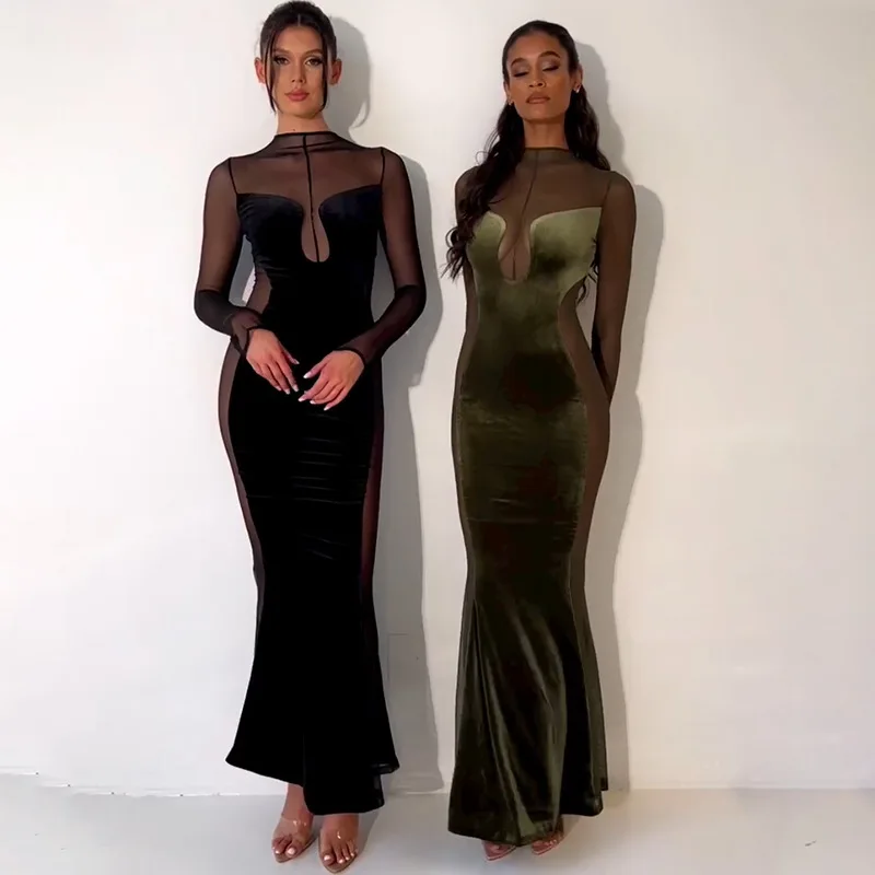 Sexy Mesh Velvet Maxi Elegant Dress Party Long Sleeve See Through 2022 Autumn Bodycon Dresses Black Christmas Evening Outfits
Sexy Mesh Velvet Maxi Elegant Dress Party Long Sleeve See Through 2022 Autumn Bodycon Dresses Black Christmas Evening Outfits