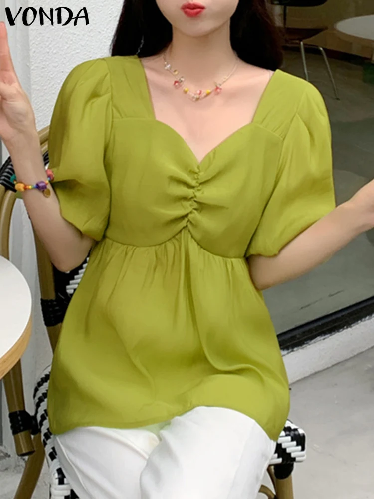 2023 VONDA Women Summer Tops Short Sleeve Blouses Fashion Sexy V-Neck Casual Solid Color Shirts Tunic Ruffled Elegant Blusas
2023 VONDA Women Summer Tops Short Sleeve Blouses Fashion Sexy V-Neck Casual Solid Color Shirts Tunic Ruffled Elegant Blusas