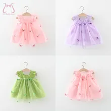Summer Children Evening Dresses Butterfly Mesh Baby Girls Clothes Sleeveless Breathable Sweet Toddler Party Kids Costume